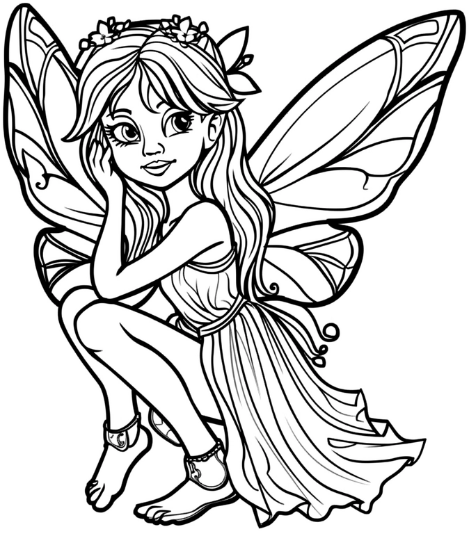 malvorlage-fee-mit-grossen-fluegeln-und-bluetenkrone