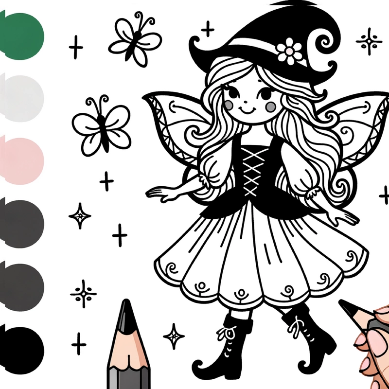 malvorlage-fee-mit-schmetterlingen-und-funkelnden-sternen