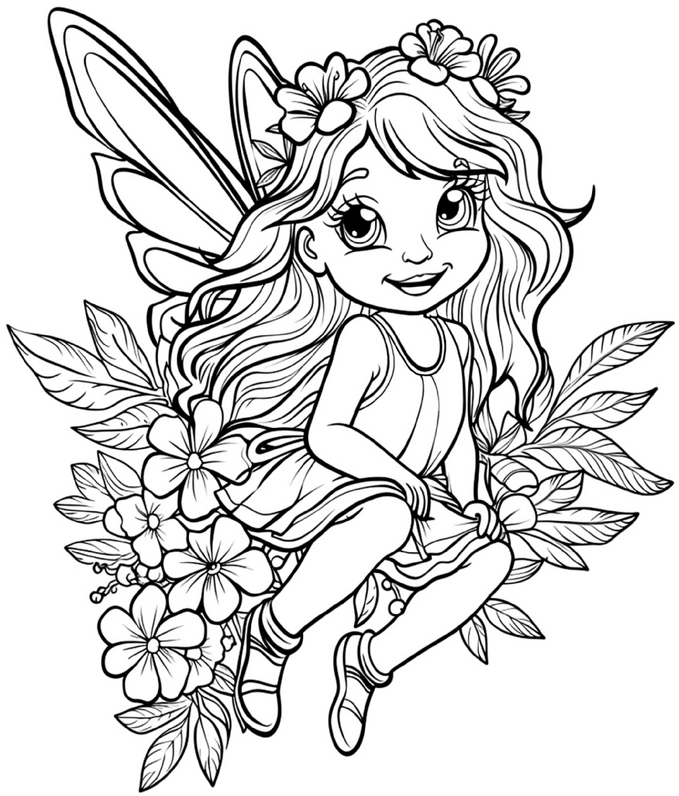 malvorlage-fee-umgeben-von-blumen