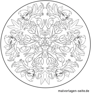 malvorlage-feen-im-blumen-muster-fuer-kreatives-ausmalen