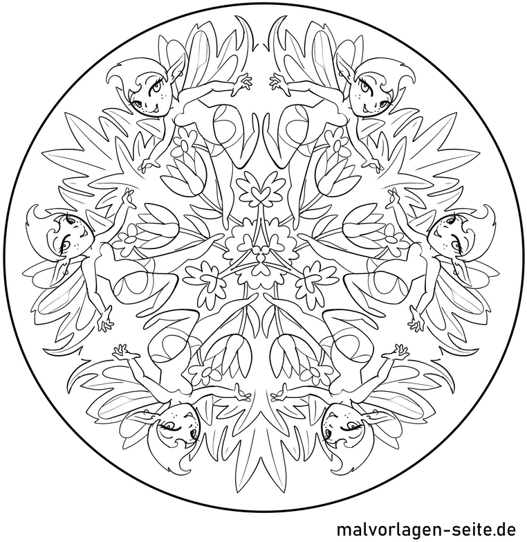malvorlage-feen-im-blumen-muster-fuer-kreatives-ausmalen
