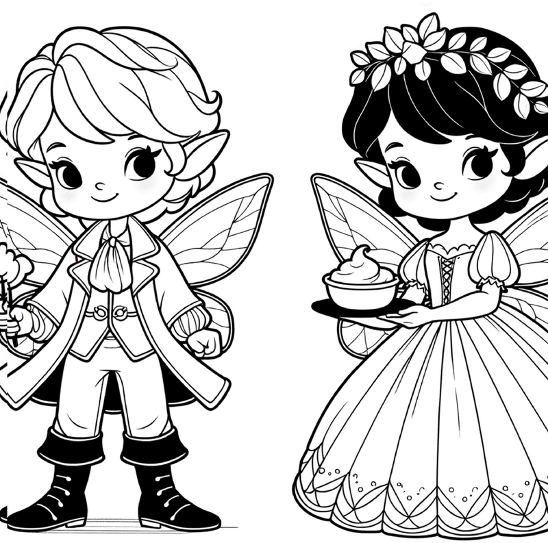 malvorlage-feen-mit-zauberstab-und-leckerbissen