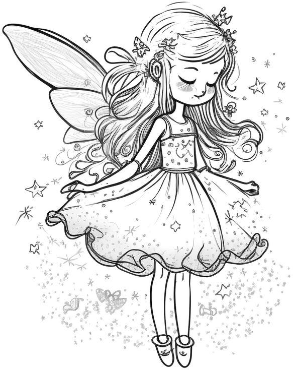 malvorlage-feenprinzessin-mit-glitzer-und-sternen