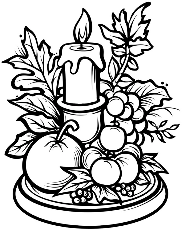 malvorlage-festliche-kerze-und-fruechte