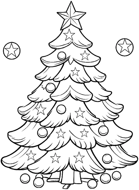 malvorlage-festlicher-tannenbaum-mit-sternen-und-kugeln