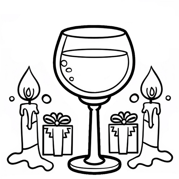 malvorlage-festliches-glas-und-geschenke