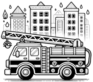 malvorlage-feuerwehrauto-in-der-stadt-mit-regenschauern