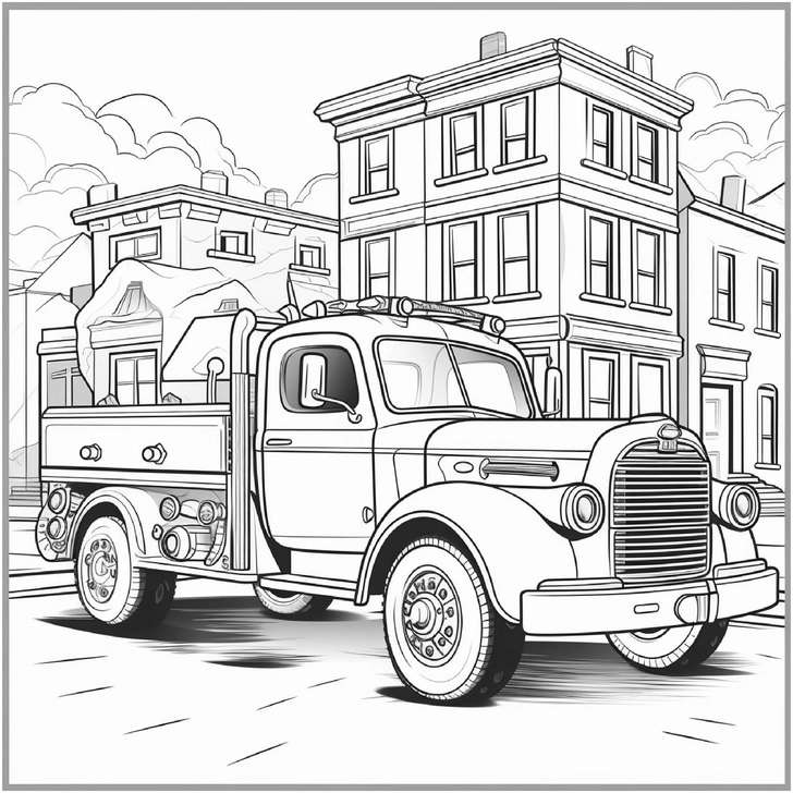 malvorlage-feuerwehrauto-in-der-stadt