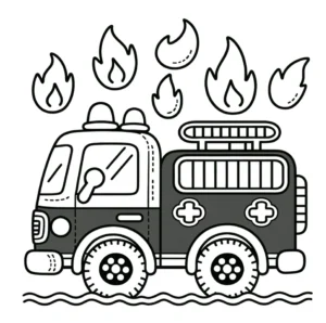 malvorlage-feuerwehrfahrzeug-mit-flammen