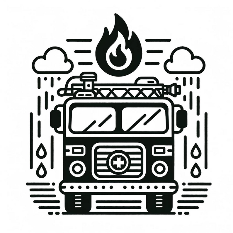 malvorlage-feuerwehrfahrzeug-mit-wasser-und-flamme