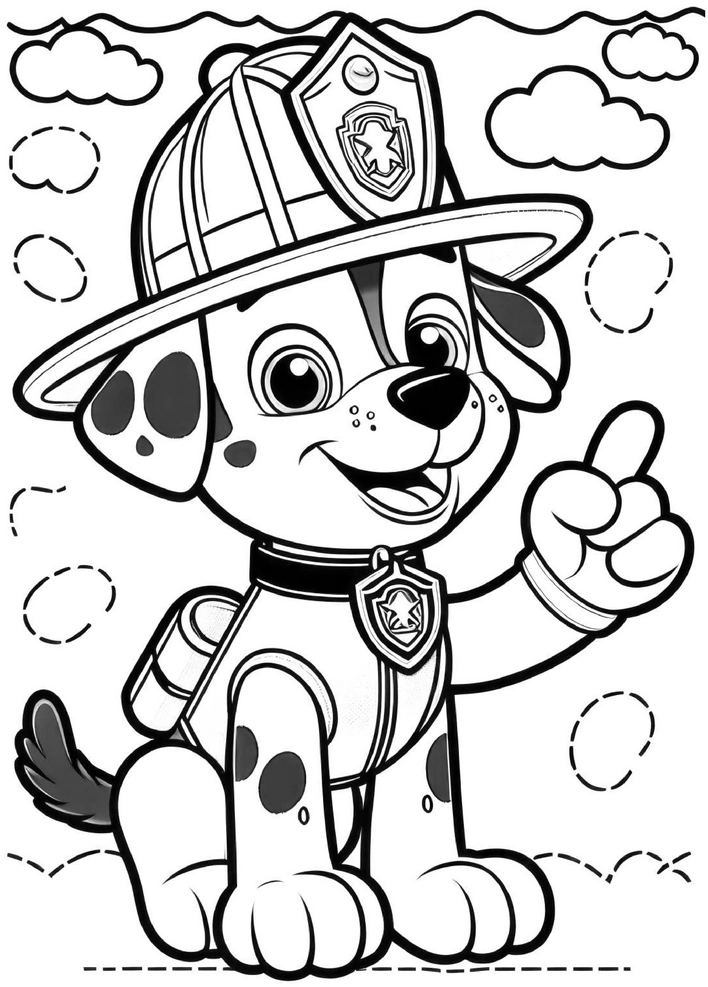 malvorlage-feuerwehrhund-mit-helm-und-wassertank