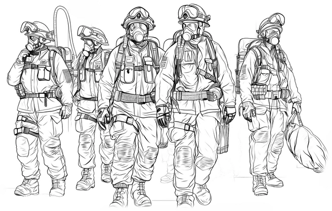 malvorlage-feuerwehrleute-in-aktion