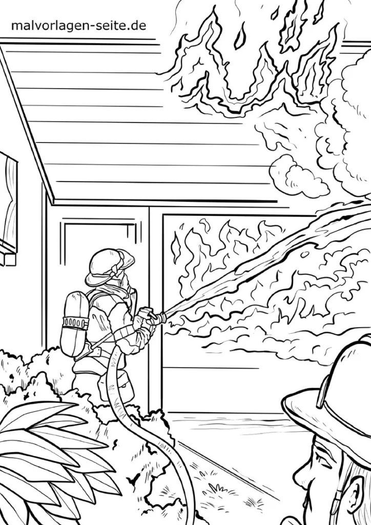 malvorlage-feuerwehrmann-beim-loeschen-von-flammen