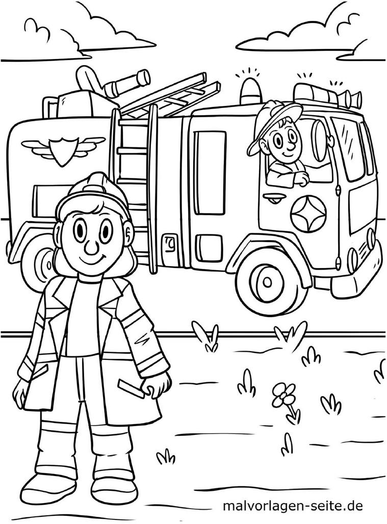malvorlage-feuerwehrmann-feuerwehrauto-ausmalen