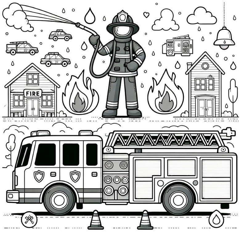 malvorlage-feuerwehrmann-feuerwehrfahrzeug-ausmalen