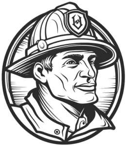 malvorlage-feuerwehrmann-in-action-mit-helm-und-ausruestung