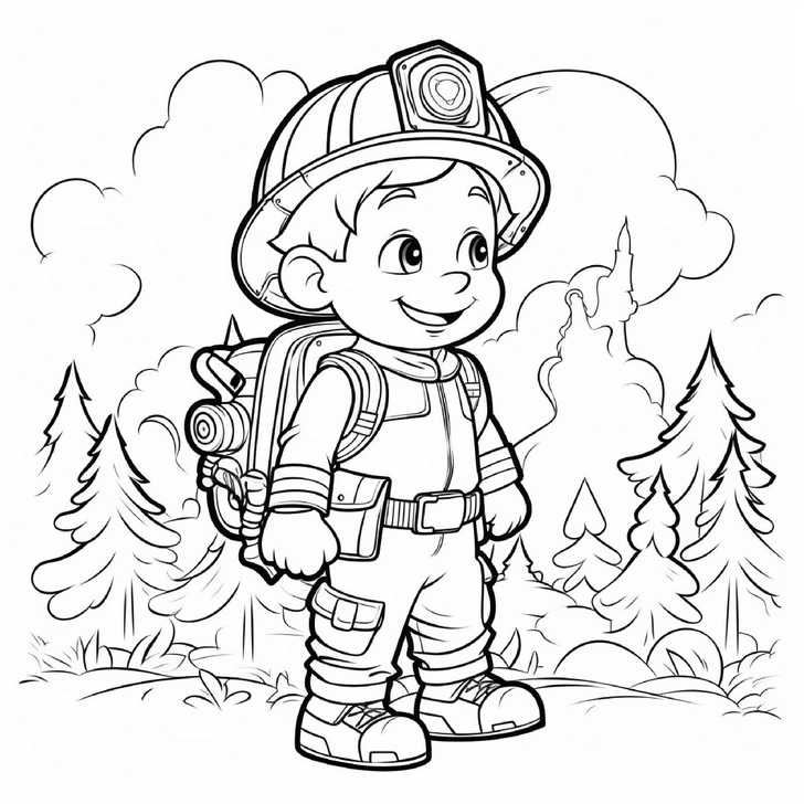 malvorlage-feuerwehrmann-in-der-natur