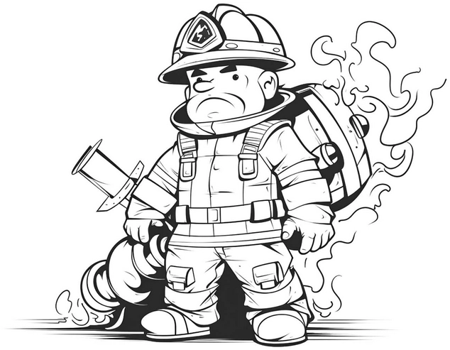 malvorlage-feuerwehrmann-mit-schlauch-und-helm