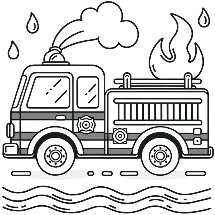 malvorlage-feuerwehrwagen-mit-feuer-und-wasser