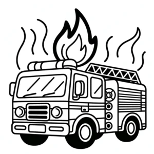malvorlage-feuerwehrwagen-mit-flamme-und-rauch