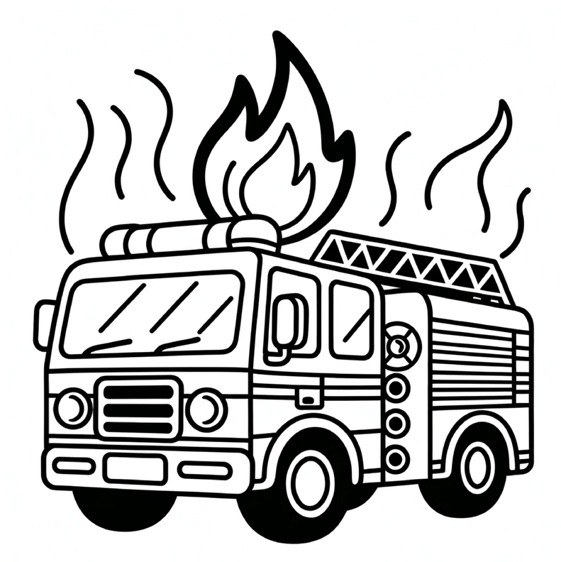malvorlage-feuerwehrwagen-mit-flamme-und-rauch