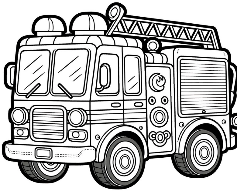 malvorlage-feuerwehrwagen-mit-leiter-und-grossen-raedern