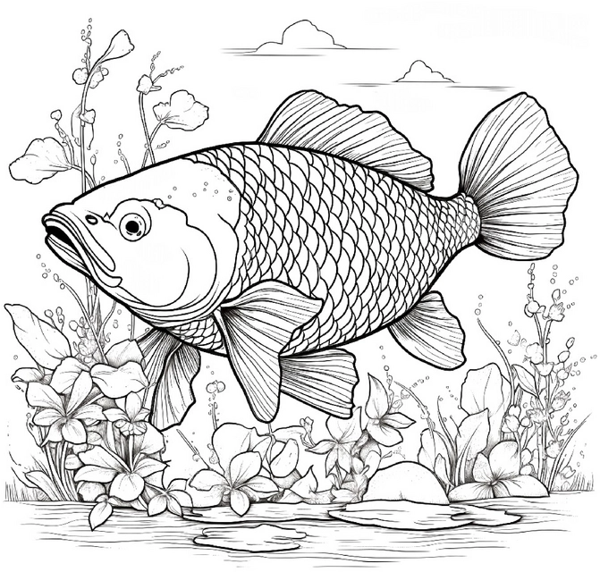 malvorlage-fisch-in-der-unterwasserwelt-mit-pflanzen