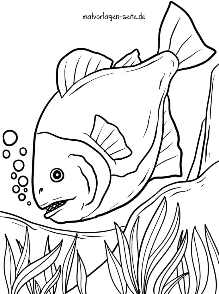 malvorlage-fisch-mit-pflanzen-und-blasen-im-wasser