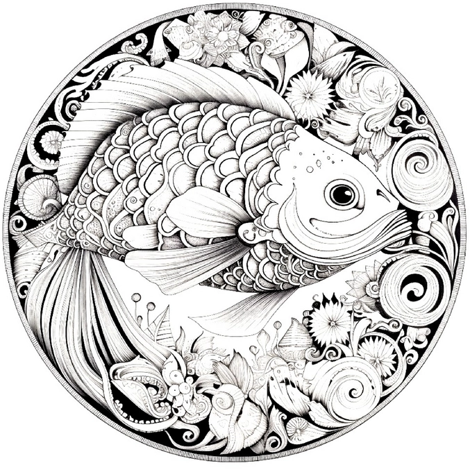 malvorlage-fisch-und-blumen-ausmalbild