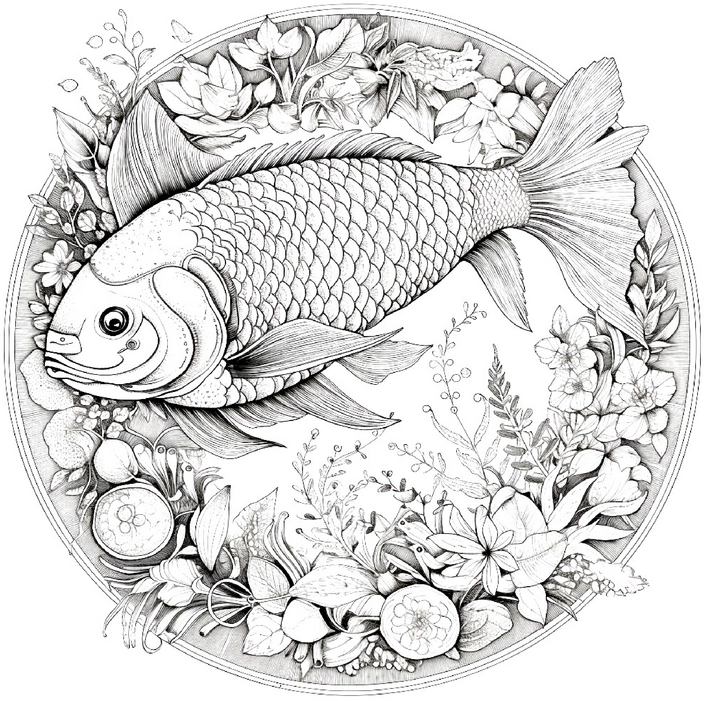 malvorlage-fisch-und-blumen-umgebung
