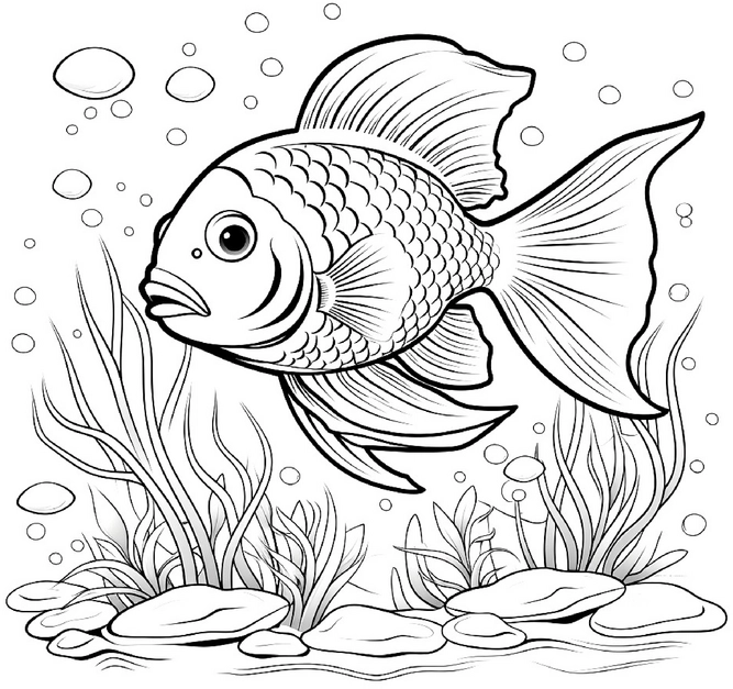 malvorlage-fisch-unterwasser-mit-pflanzen-und-blasen