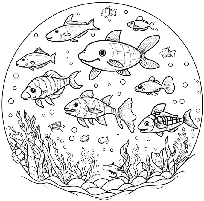 malvorlage-fische-in-der-unterwasserwelt