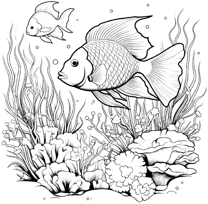 malvorlage-fische-und-korallen-ausmalbild