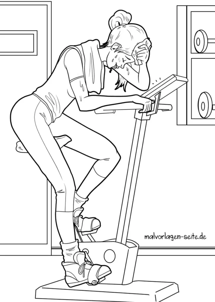 malvorlage-fitnessgeraet-mit-sportler