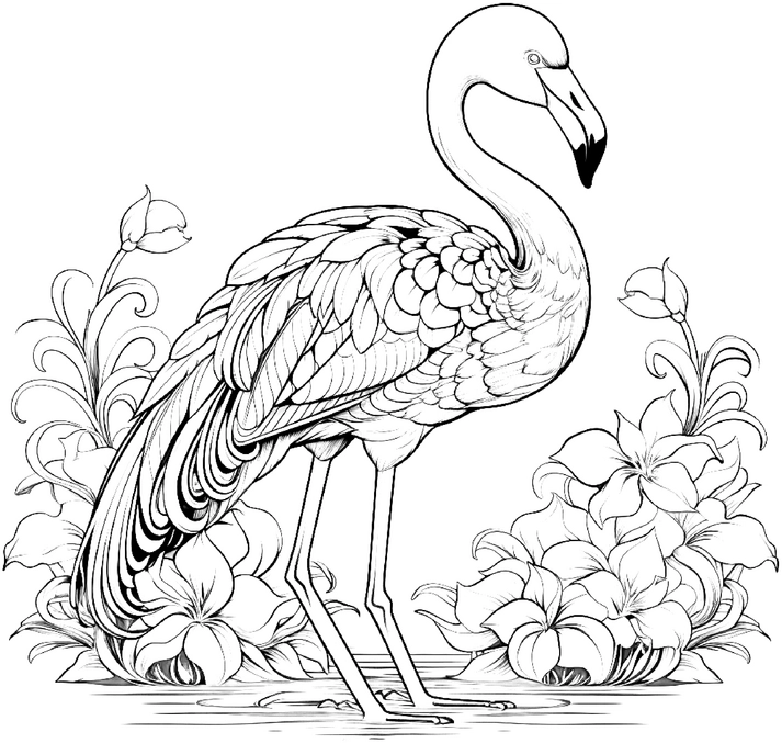 malvorlage-flamingo-mit-blumen