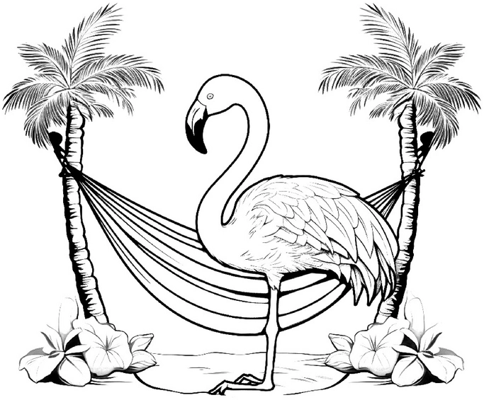 malvorlage-flamingo-palmbaeume-blumen