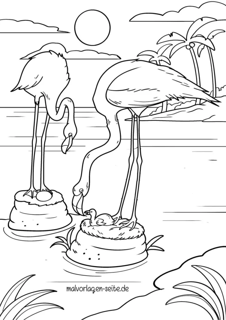 malvorlage-flamingos-in-der-natur