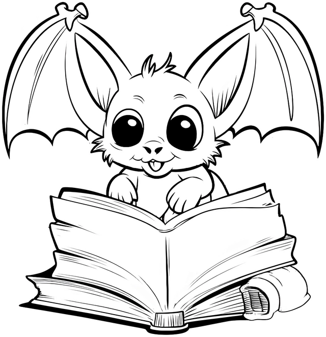 malvorlage-fledermaus-beim-buchlesen
