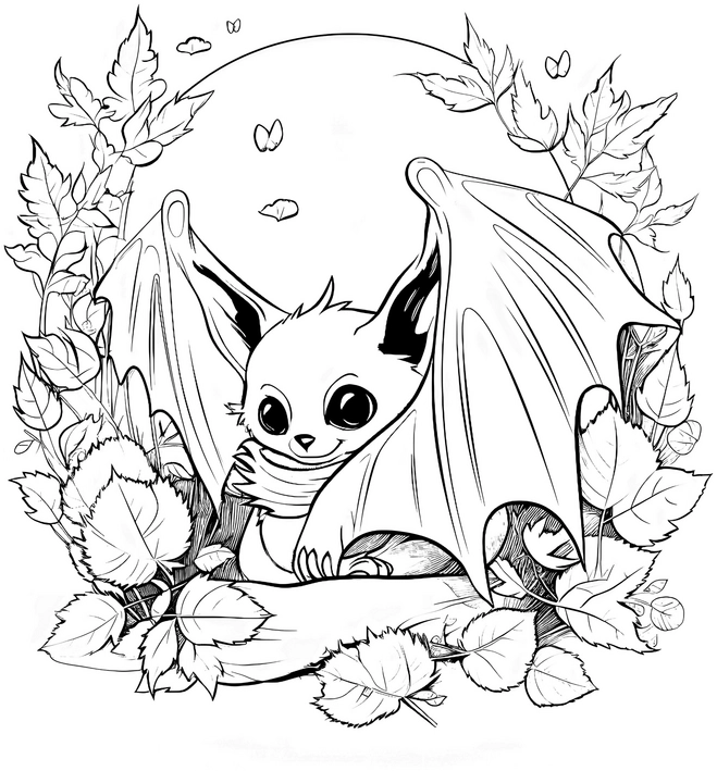 malvorlage-fledermaus-grosse-fluegel-gruene-umgebung