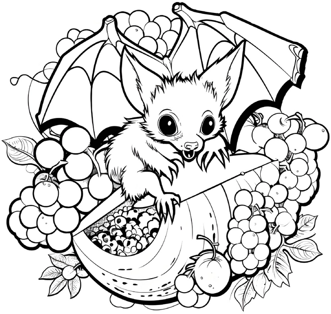 malvorlage-fledermaus-mit-obst-und-fruechten