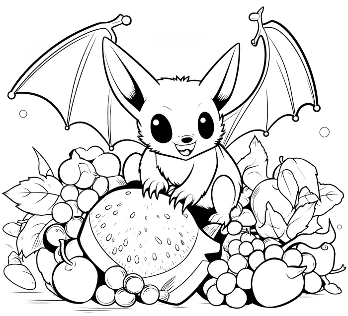 malvorlage-fledermaus-und-fruechte-zum-ausmalen