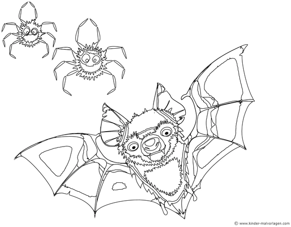 malvorlage-fledermaus-und-spinnen