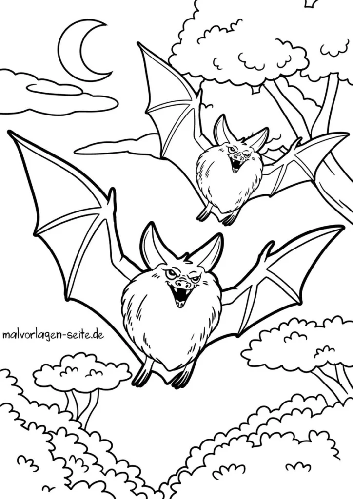 malvorlage-fliegende-fledermaeuse-in-der-natur