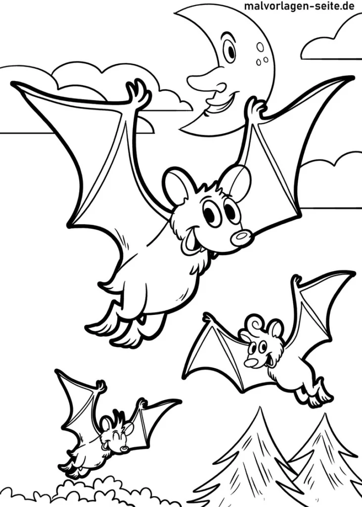 malvorlage-fliegende-fledermaeuse-und-mond