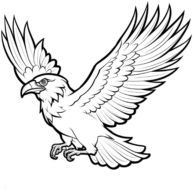 malvorlage-fliegender-raubvogel-mit-detaillierter-federstruktur