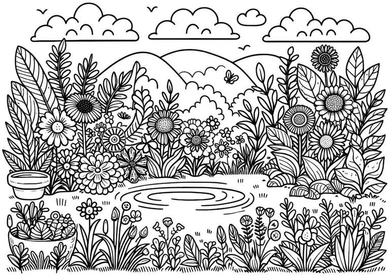 malvorlage-flora-teich-und-berge