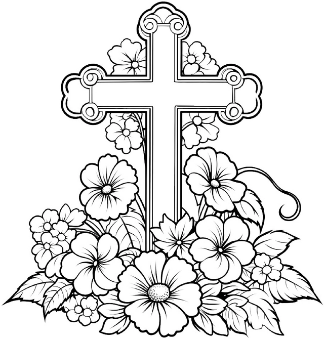 malvorlage-florales-kreuz-mit-blumen