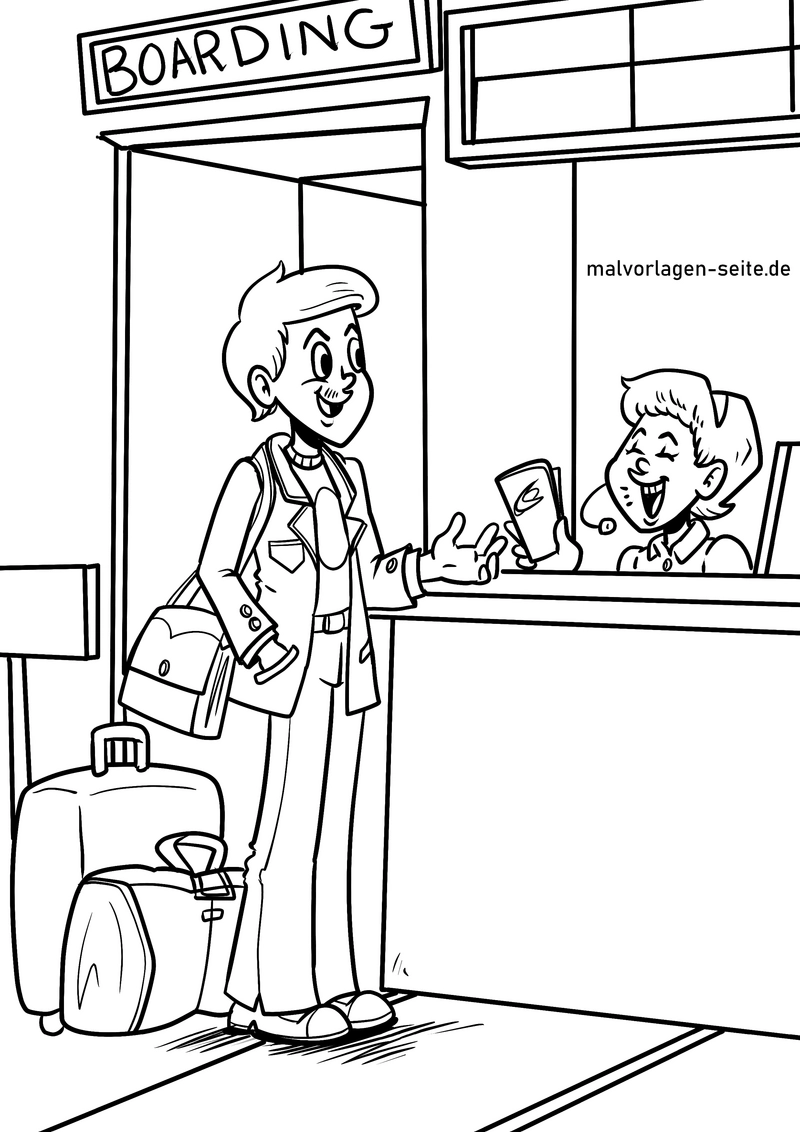 malvorlage-flughafen-boarding-passagier-mitarbeiter