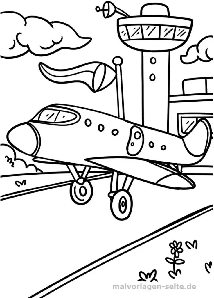 malvorlage-flugzeug-am-flughafen
