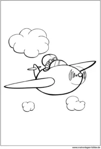 malvorlage-flugzeug-in-den-wolken